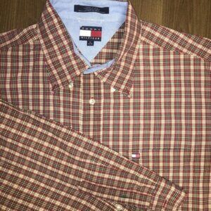 Men's XL Tommy Hilfiger Shirt Button Up Long Sleeve Plaid Red Shirt Causal